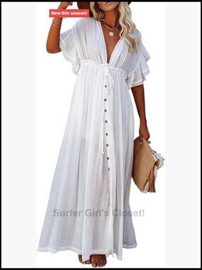 Boho Loose Fit V Neck Maxi Dress with Pockets